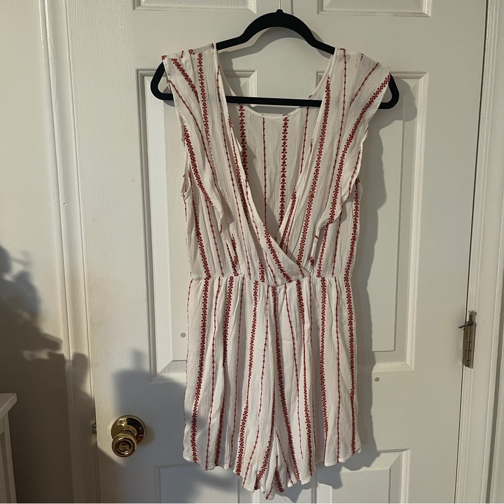 White Romper with Red Stripes